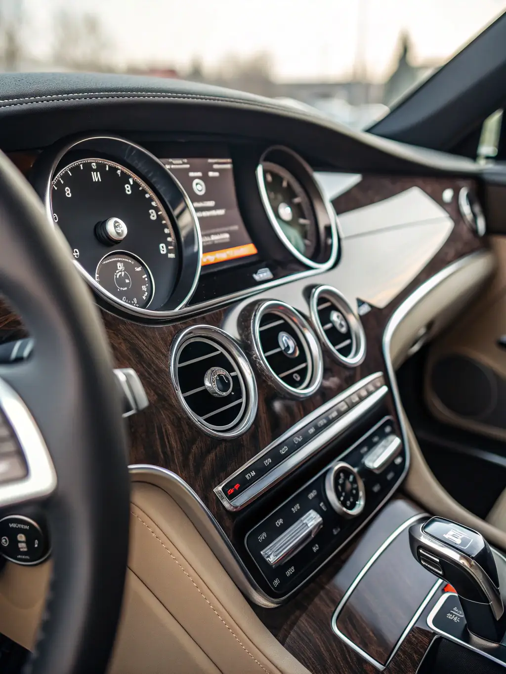 A close-up shot of a car's interior after a detailing service, focusing on the clean dashboard and spotless console, showcasing Jonesy's Detailing's attention to detail.